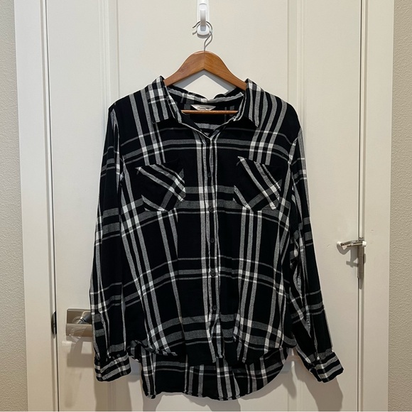 Lucky Brand Plaid Button Down Shirt Size XL Black White Style 7WP4222 - Picture 2 of 9